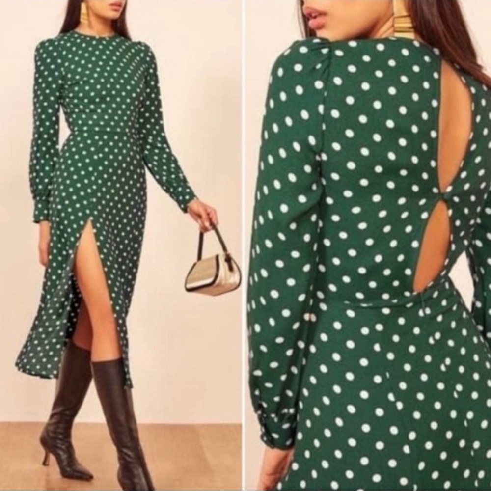 Reformation Green Polka Dot Dress
